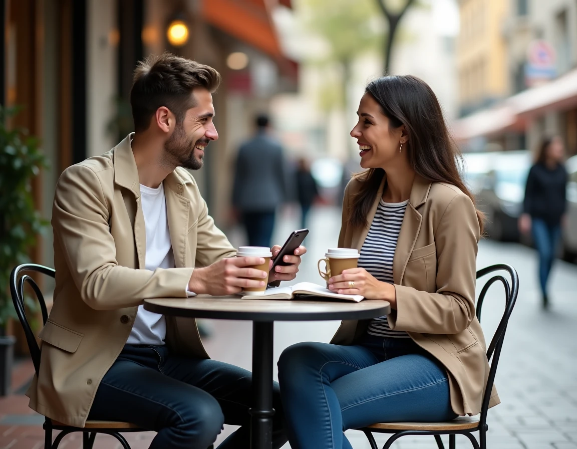 Deux entrepreneurs en discussion autour d'un projet de création d'entreprise à budget limité dans un café urbain